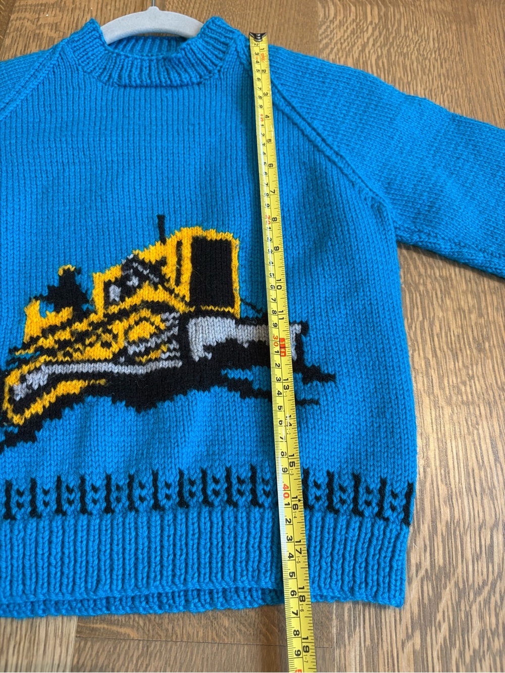 Handmade Knit Blue Crewneck Pullover Sweater Truck Motif Toddler Boy - Picture 7 of 9